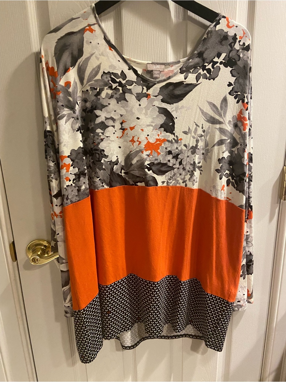 J. Jill Orange, Black and Gray Floral Colorblock Long Sleeve Tunic/dress xl NWT
